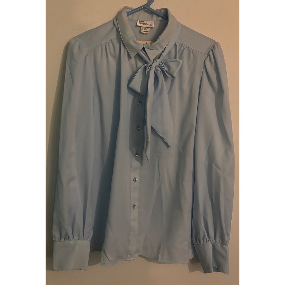Vtg Levi Strauss & Co. Womens 18 Bend Over Mates Long Sleeve Button Tie Blouse